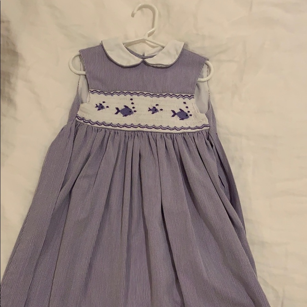Purple seersucker smocked dress